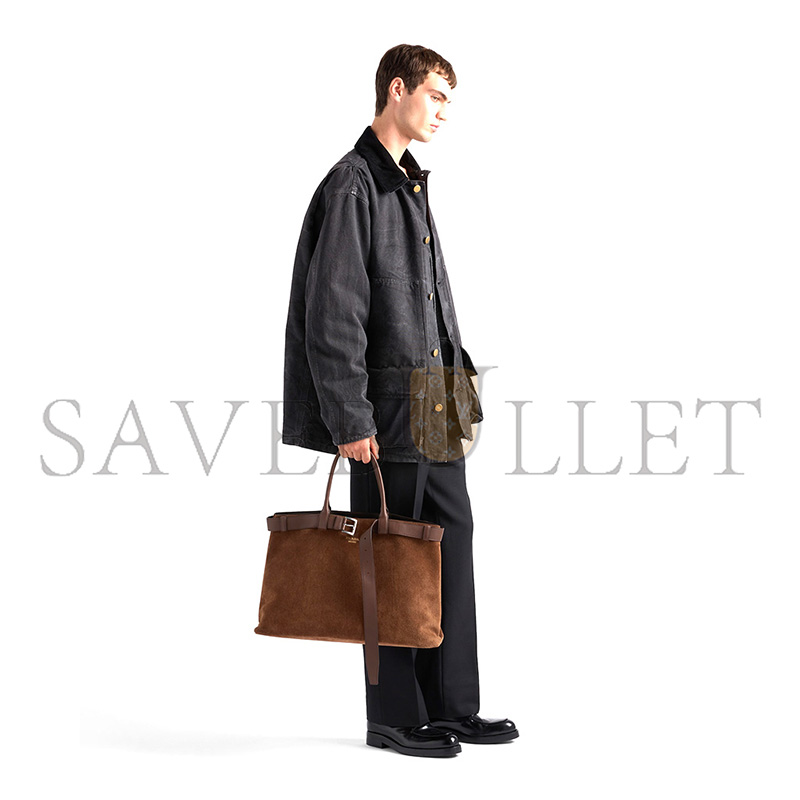 Pra*a buckle embellished suede leather handbag 2vg126 (48*34*18cm)